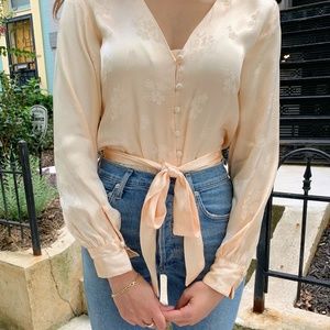 Topshop Peach Silk Tie Blouse
